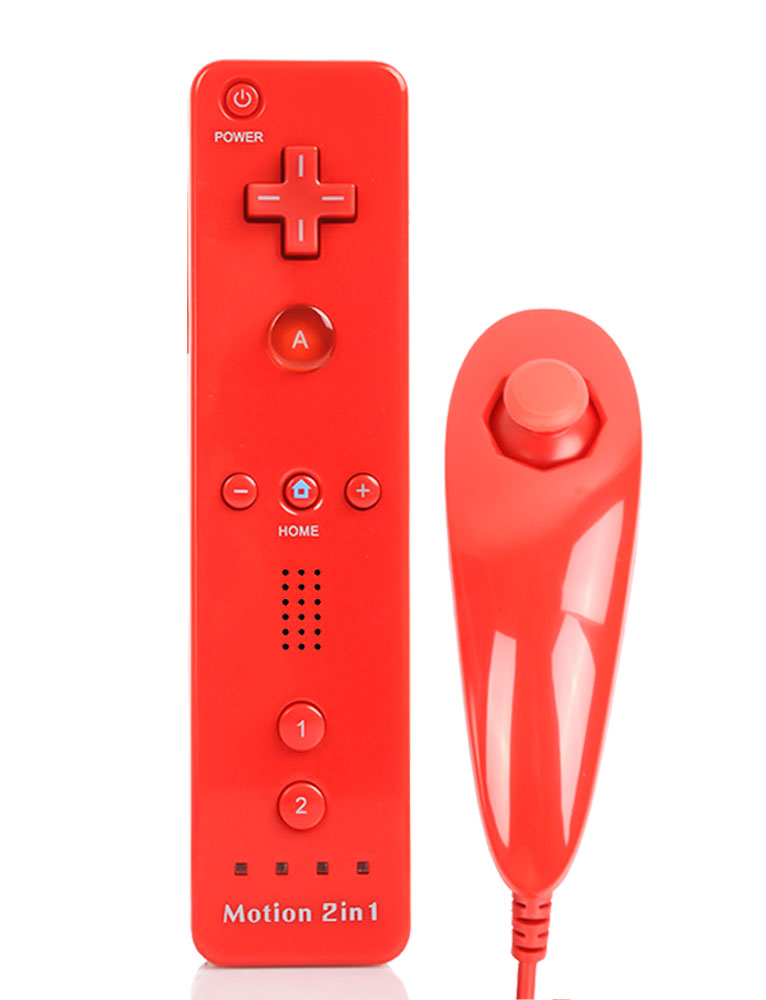 Nunchuck Motion Plus Remote Controller Set For Nintendo Wii, Wii U--Red